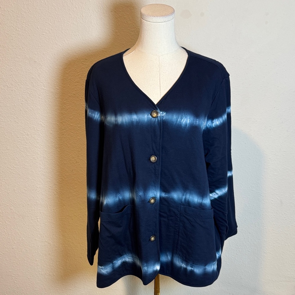 NWT J. Jill Pure Jill Navy Blue Tie-Dye Button-Up Cardigan size XL - Picture 3 of 17